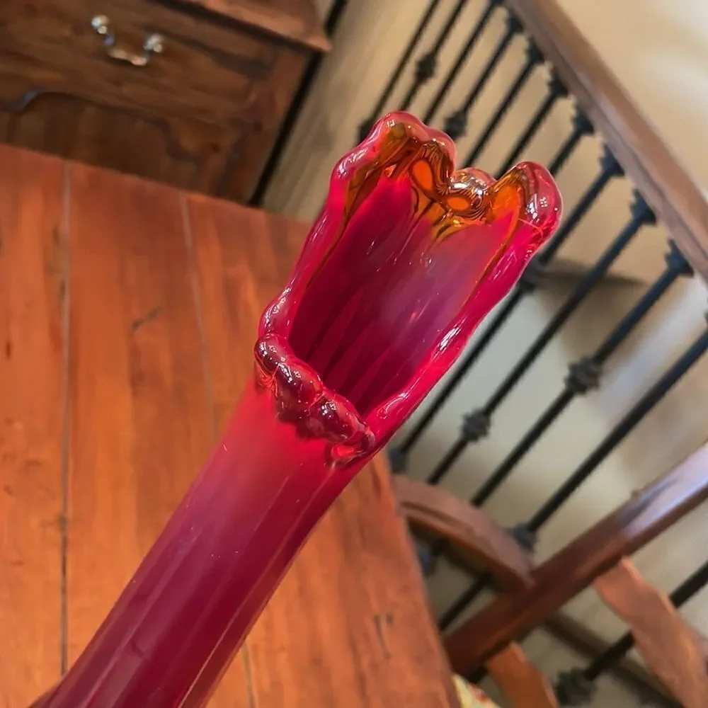 Vintage Fenton Ruby Thumbprint Swung Glass Vase